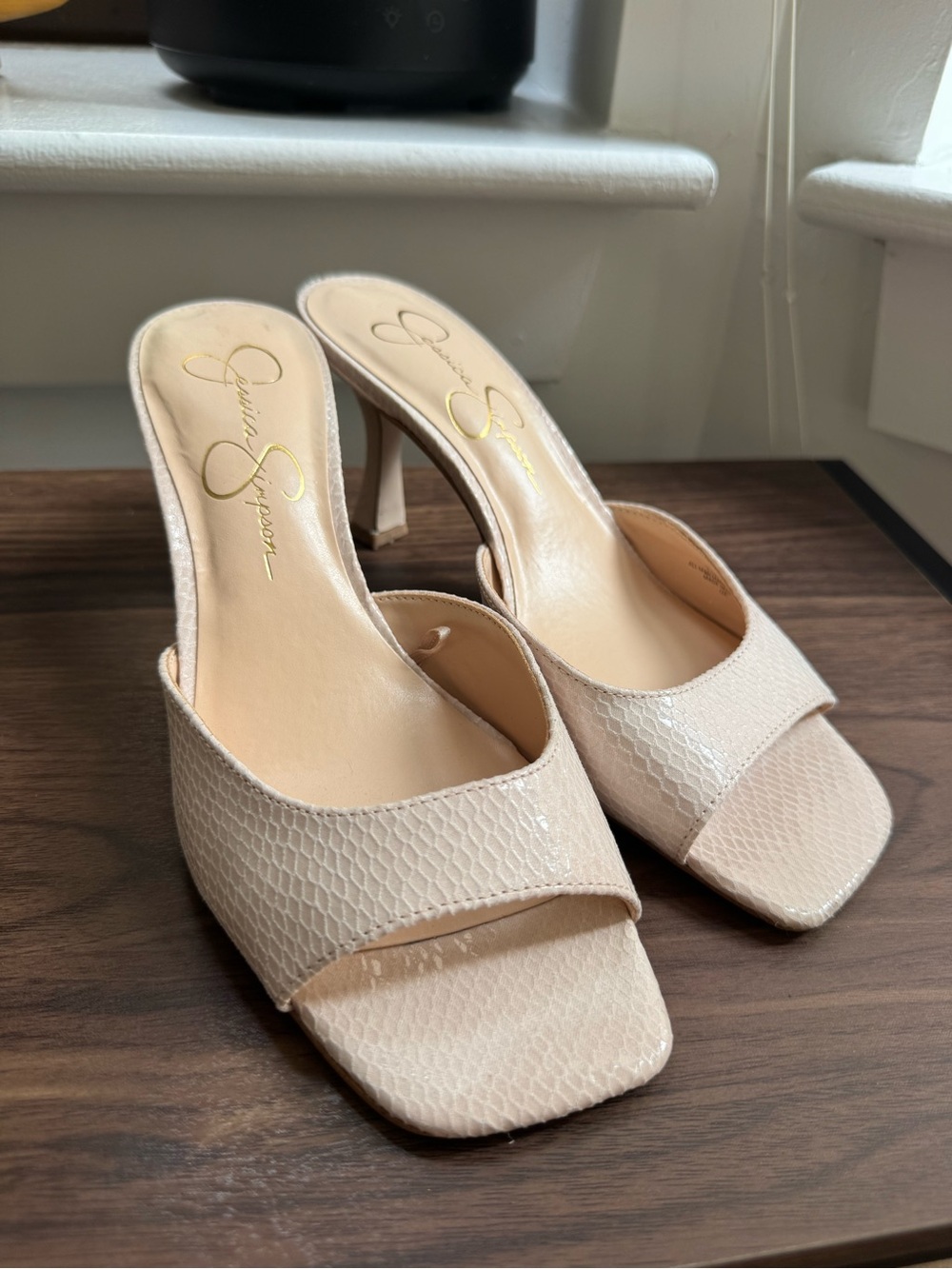 Jessica Simpson Cream Textured Slide Sandal with Kitten Heel - Picture 8 of 11